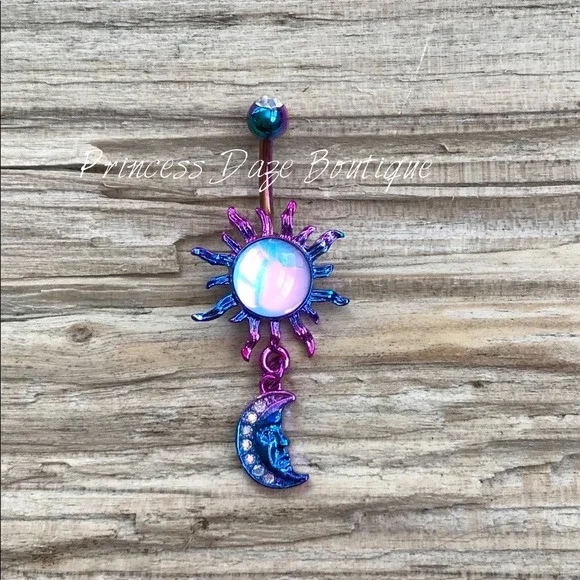 Colorline Blazing Sun & Moon Belly Button Ring - Picture 1 of 1